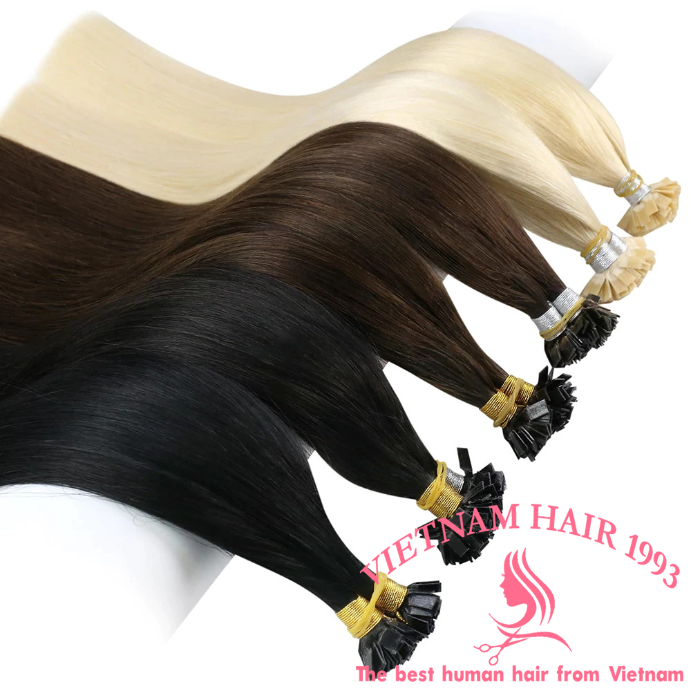 Flat tip hair extensions black color