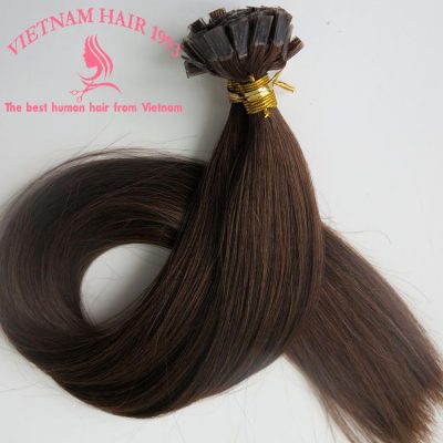 Flat tip hair extensions dark color