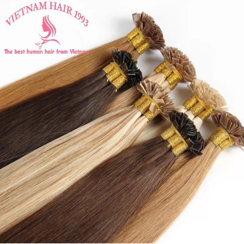 Flat tip hair extensions dark color