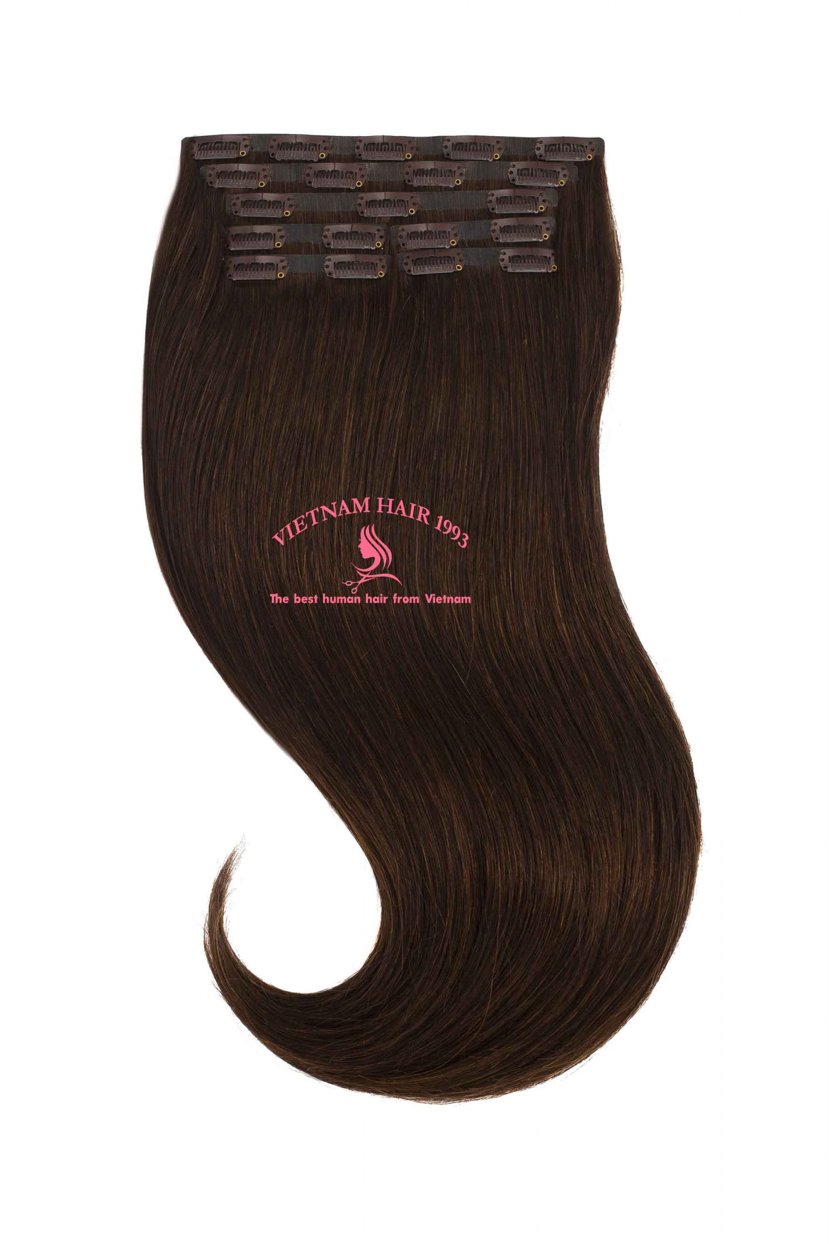 Clip in hair extensions dark color